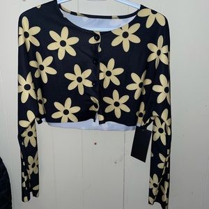 Empty soda floral print cropped button up shirt